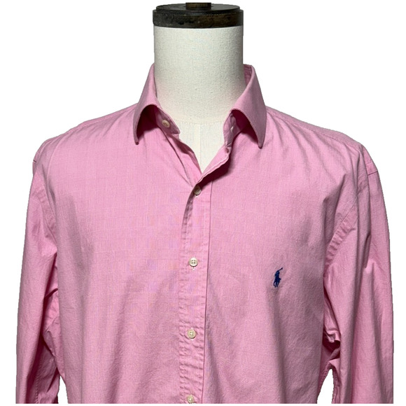 Vintage Polo Ralph Lauren Dress Shirt Mens 17.5-36/37 Pink Button Up Long Sleeve - Picture 1 of 11